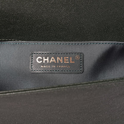 Chanel Caviar Chevron Quilted Medium Boy Flap Dark Green 8 of 10