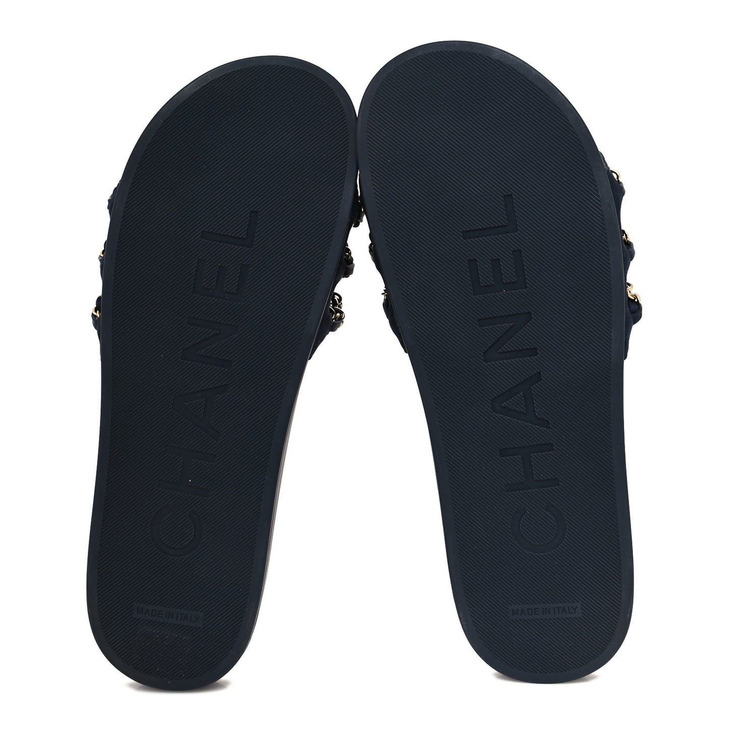 Satin Canvas Chain Slides Sandals Flats 41 Marine