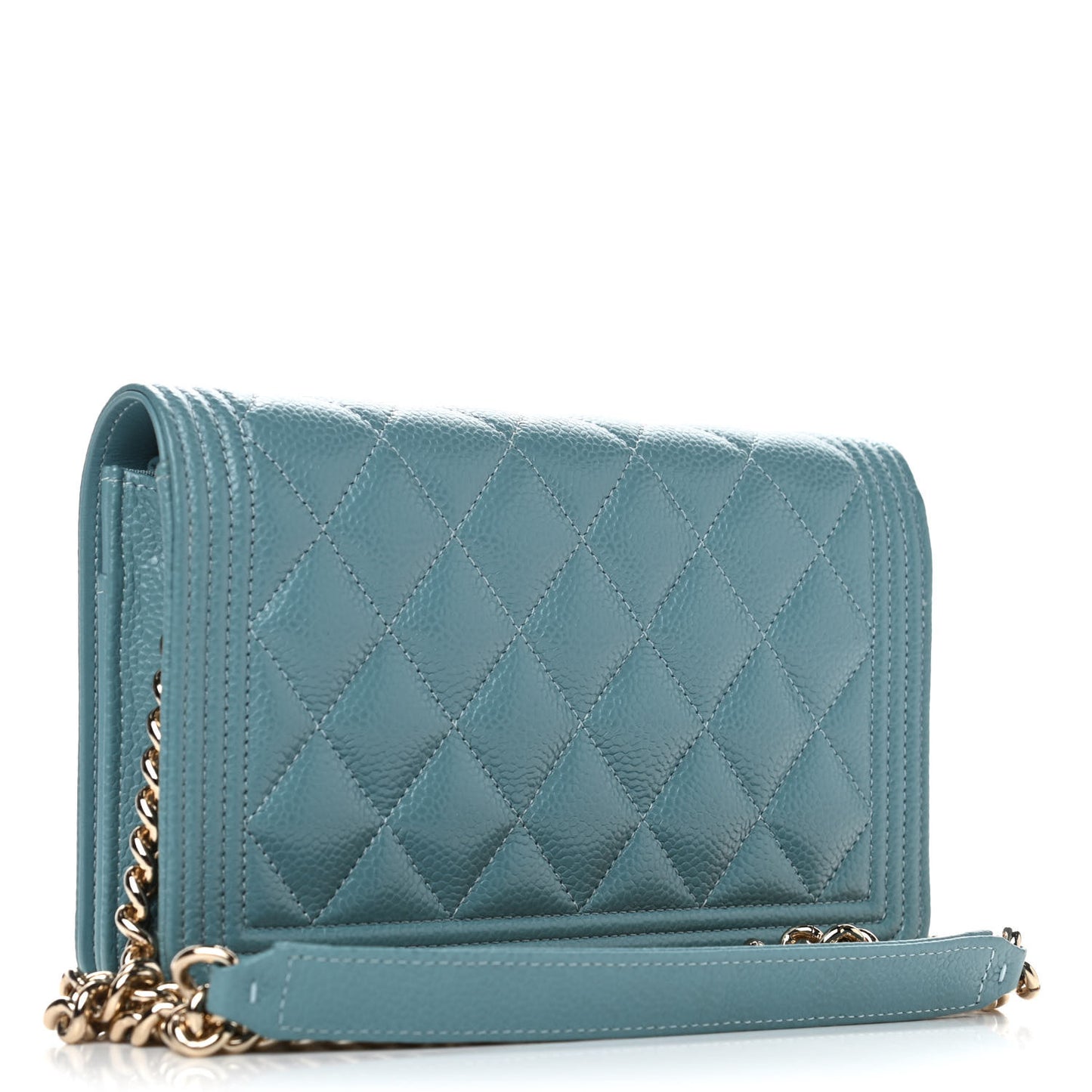 Caviar Quilted Boy Wallet On Chain WOC Light Blue