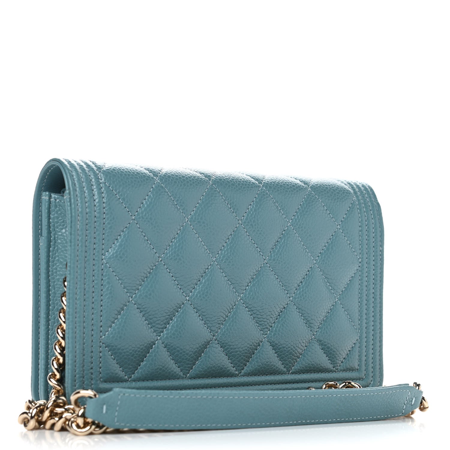 Chanel Caviar Quilted Boy Wallet On Chain WOC Light Blue 2 of 4