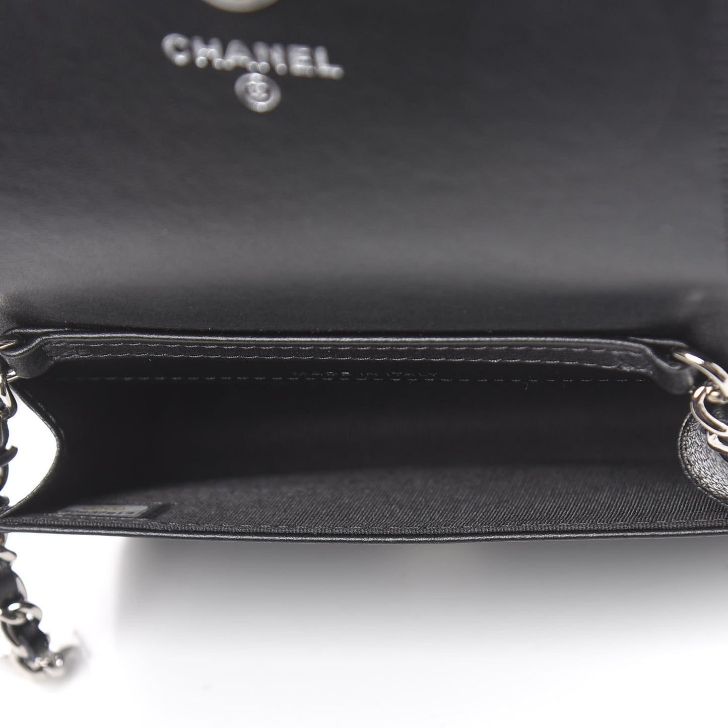 Caviar Camellia Embossed Chain Belt Bag Black