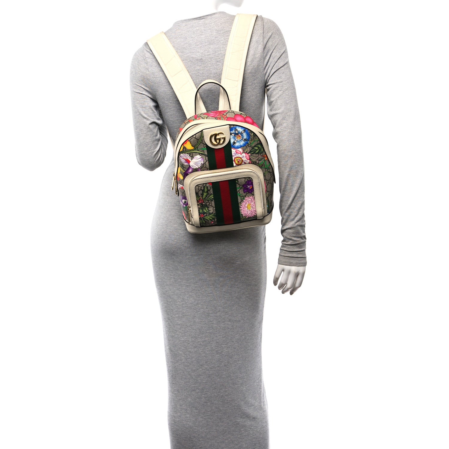Gucci GG Supreme Monogram Flora Web Small Ophidia Day Backpack White 2 of 11