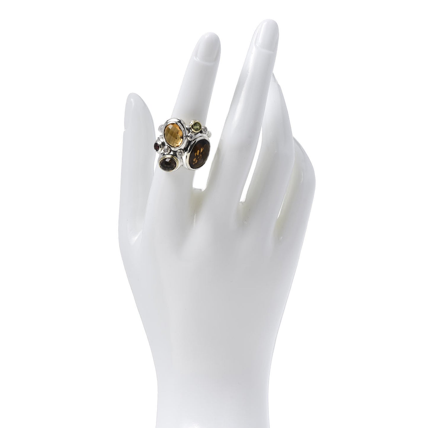 Sterling Silver 18K Yellow Gold Diamond Peridot Garnet Citrine Quartz Mosaic Ring 54 6.75