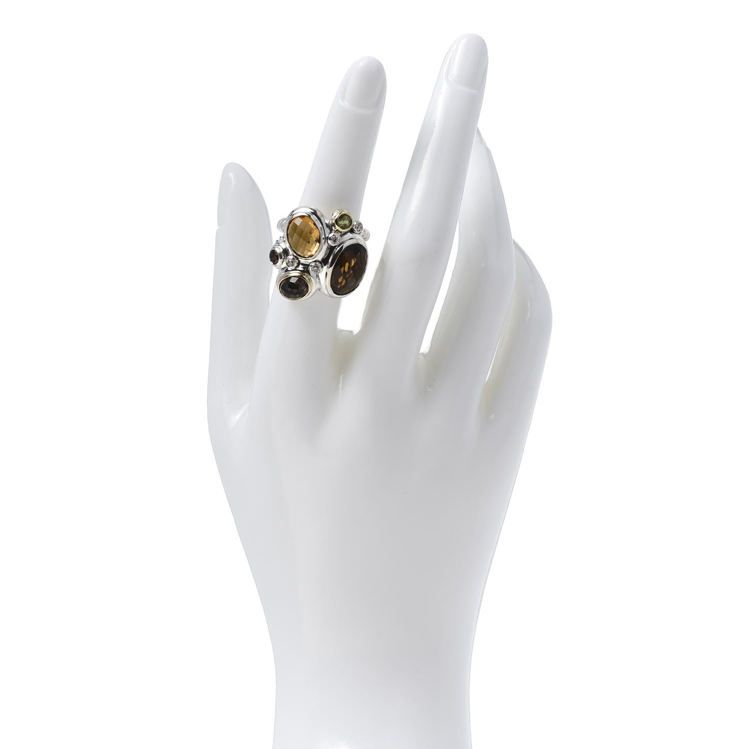 David Yurman Sterling Silver 18K Yellow Gold Diamond Peridot Garnet Citrine Quartz Mosaic Ring 54 6.75 2 of 5