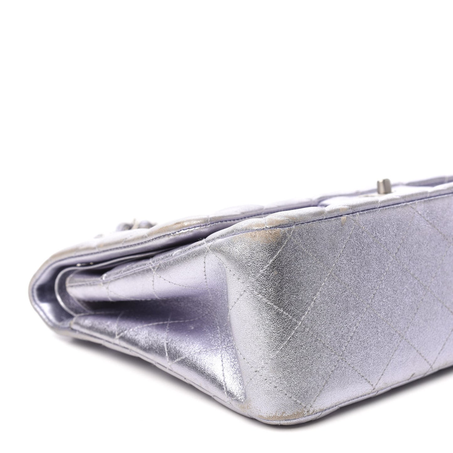 Metallic Lambskin Quilted Jumbo Double Flap Light Purple