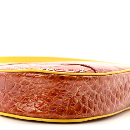 Christian Dior Patent Calfskin Crocodile Embossed Mini Saddle Pochette Orange 9 of 13