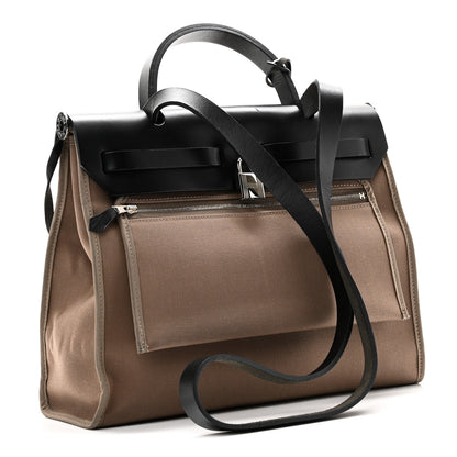 Hermes Vache Hunter Toile Officier Herbag Zip PM 31 Etoupe Black 4 of 11