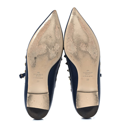 Valentino Garavani Pebbled Calfskin Rockstud Cage Ballerina Flats 39 Dark Blue 5 of 8