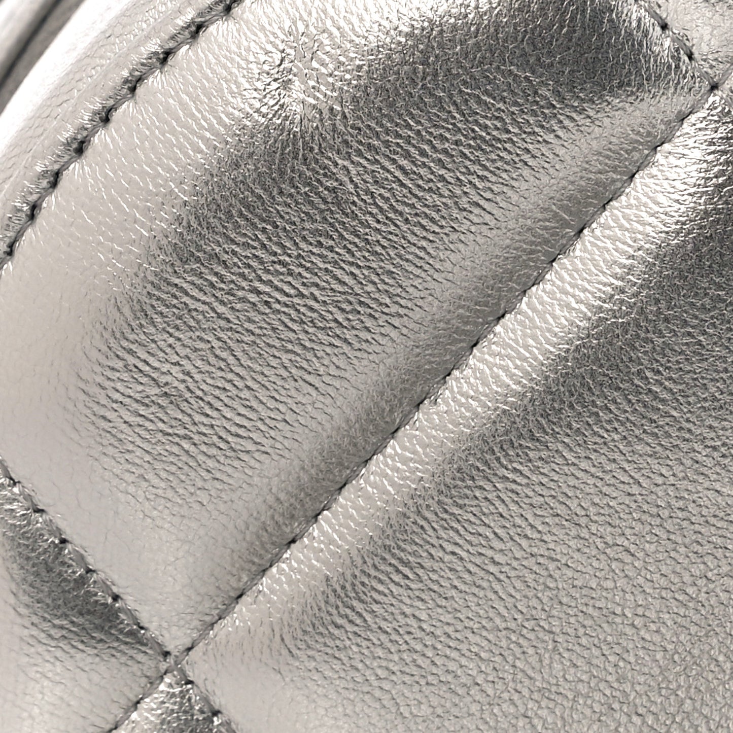 Metallic Lambskin Quilted Chanel 19 Round Clutch With Chain Silver