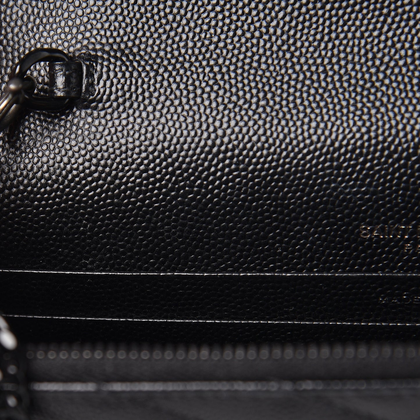 Grain De Poudre Matelasse Chevron Monogram Envelope Chain Wallet Black