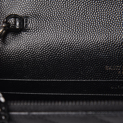 Saint Laurent Grain De Poudre Matelasse Chevron Monogram Envelope Chain Wallet Black 10 of 16