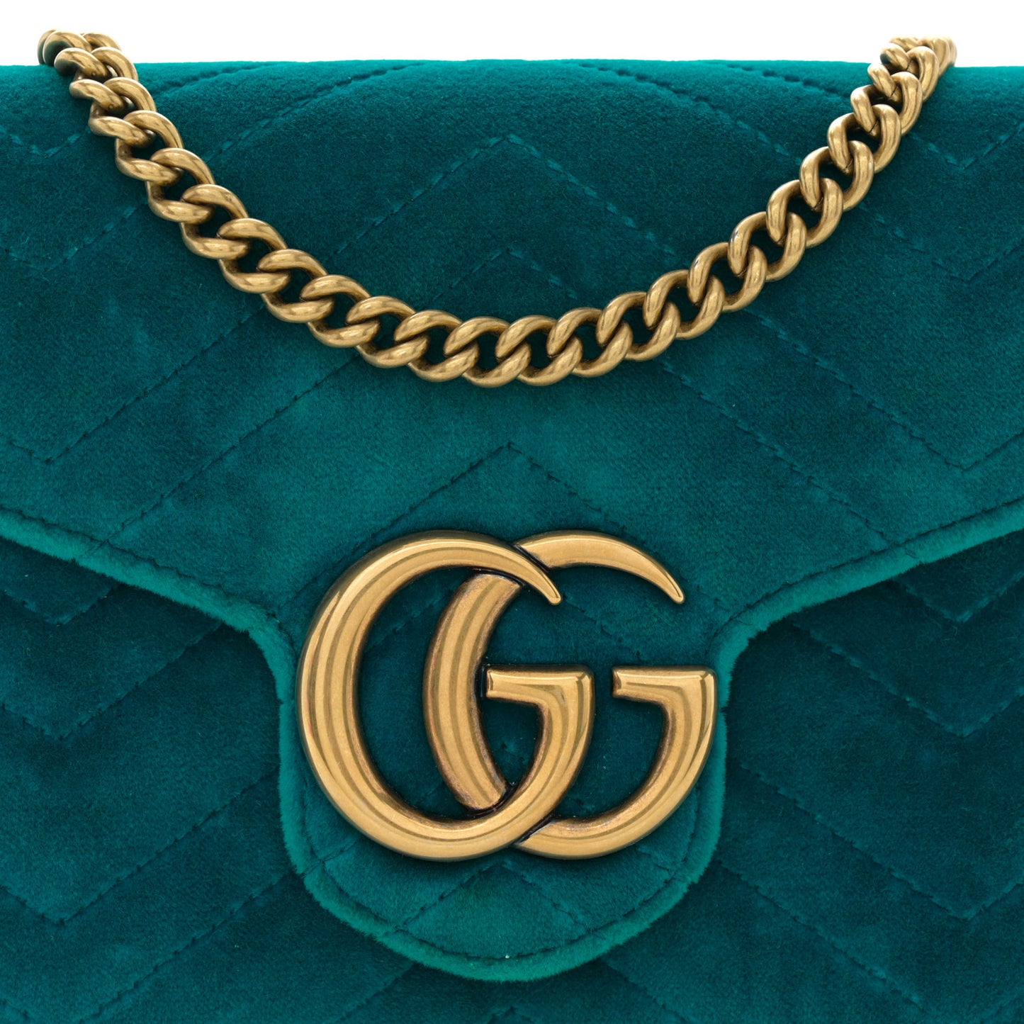 Velvet Matelasse GG Marmont Chain Wallet Pavone Cyan