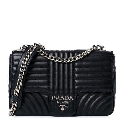 Prada Soft Calfskin Impunture Diagramme Large Chain Flap Shoulder Bag Black 1 of 12