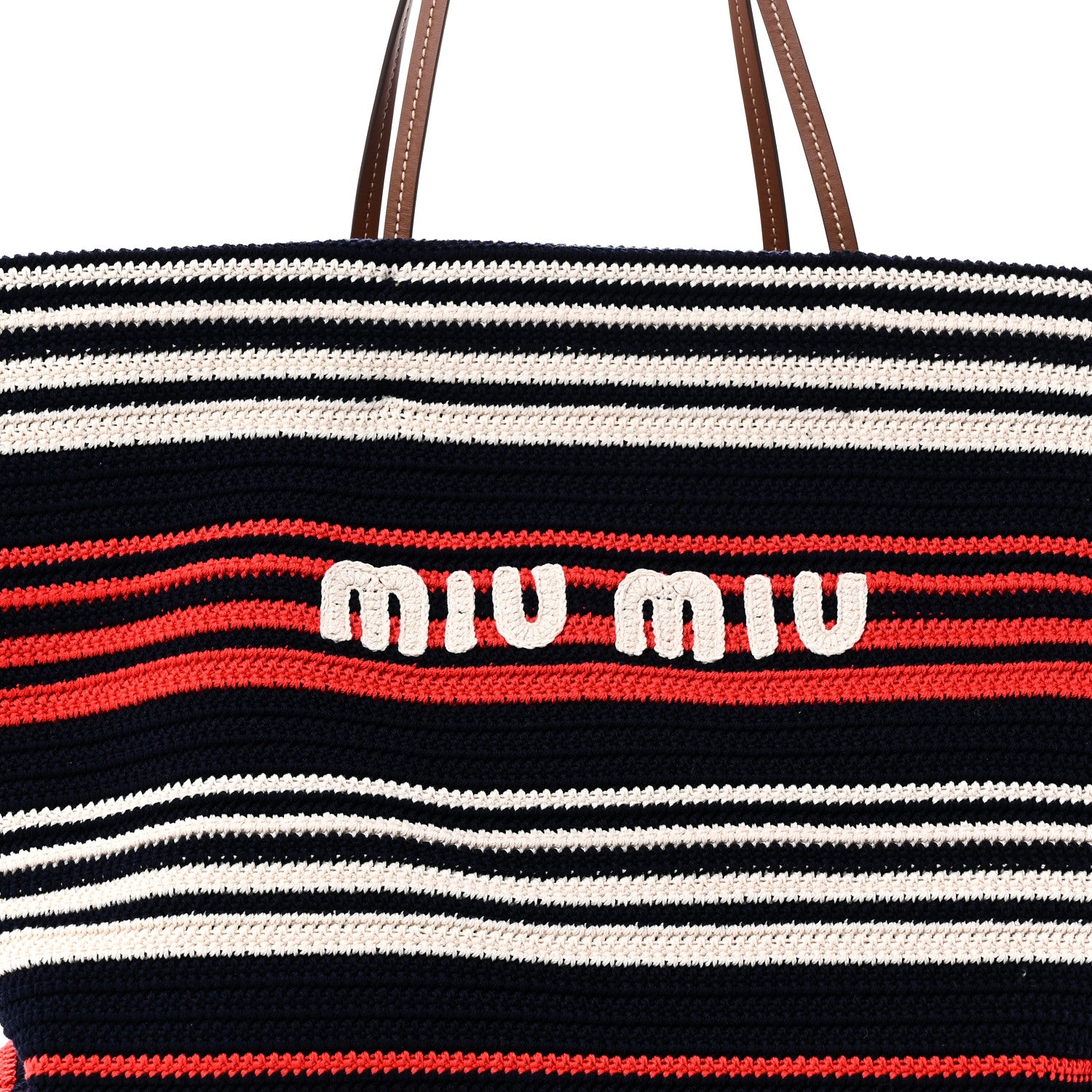 Miu Miu Fabric Crochet Striped Tote Bag Blue Red White 7 of 9
