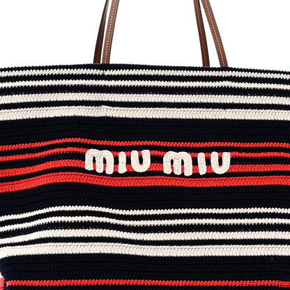 Miu Miu Fabric Crochet Striped Tote Bag Blue Red White 7 of 9