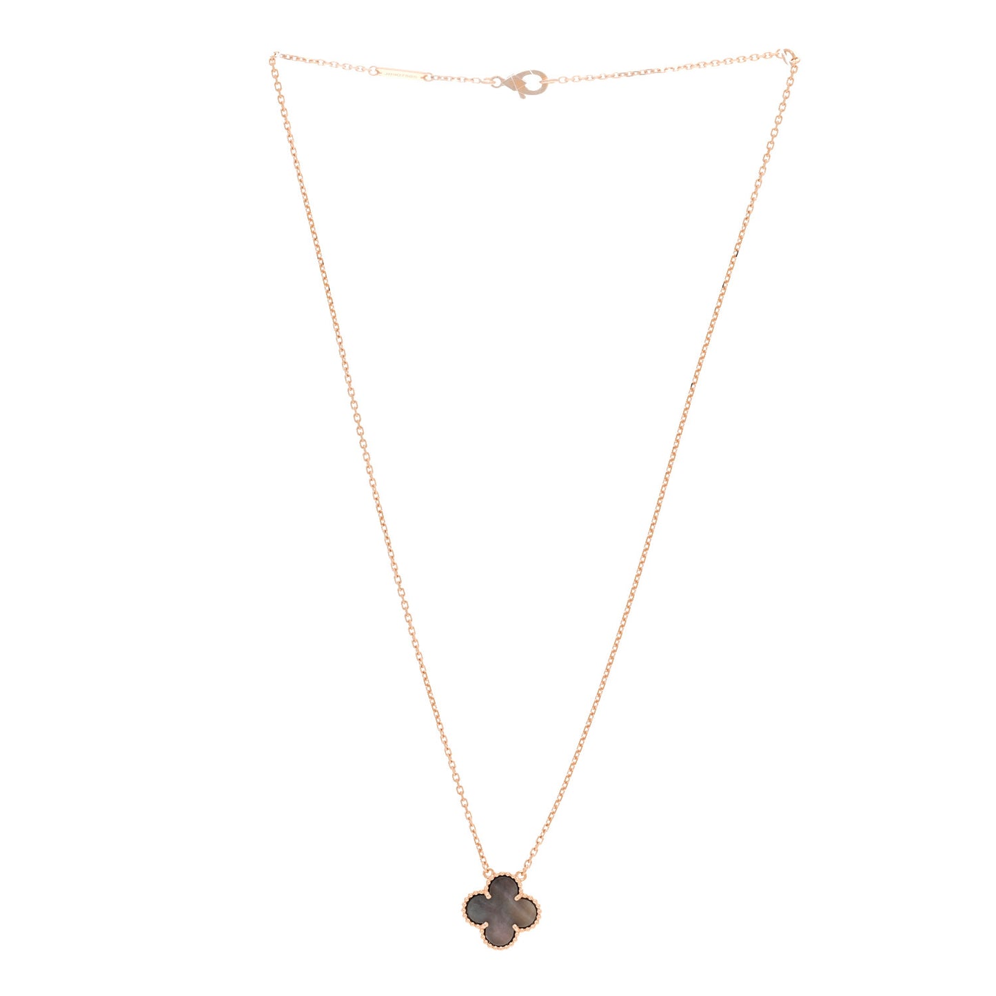 18K Rose Gold Gray Mother of Pearl Vintage Alhambra Pendant Necklace