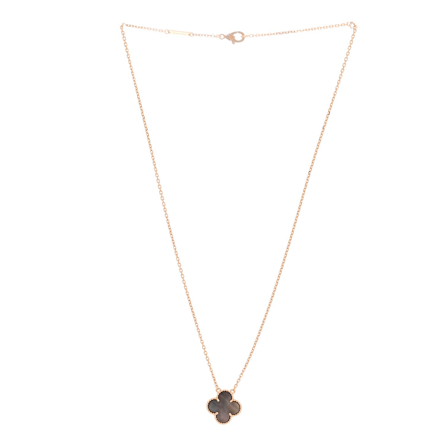 Van Cleef & Arpels 18K Rose Gold Gray Mother of Pearl Vintage Alhambra Pendant Necklace 3 of 6