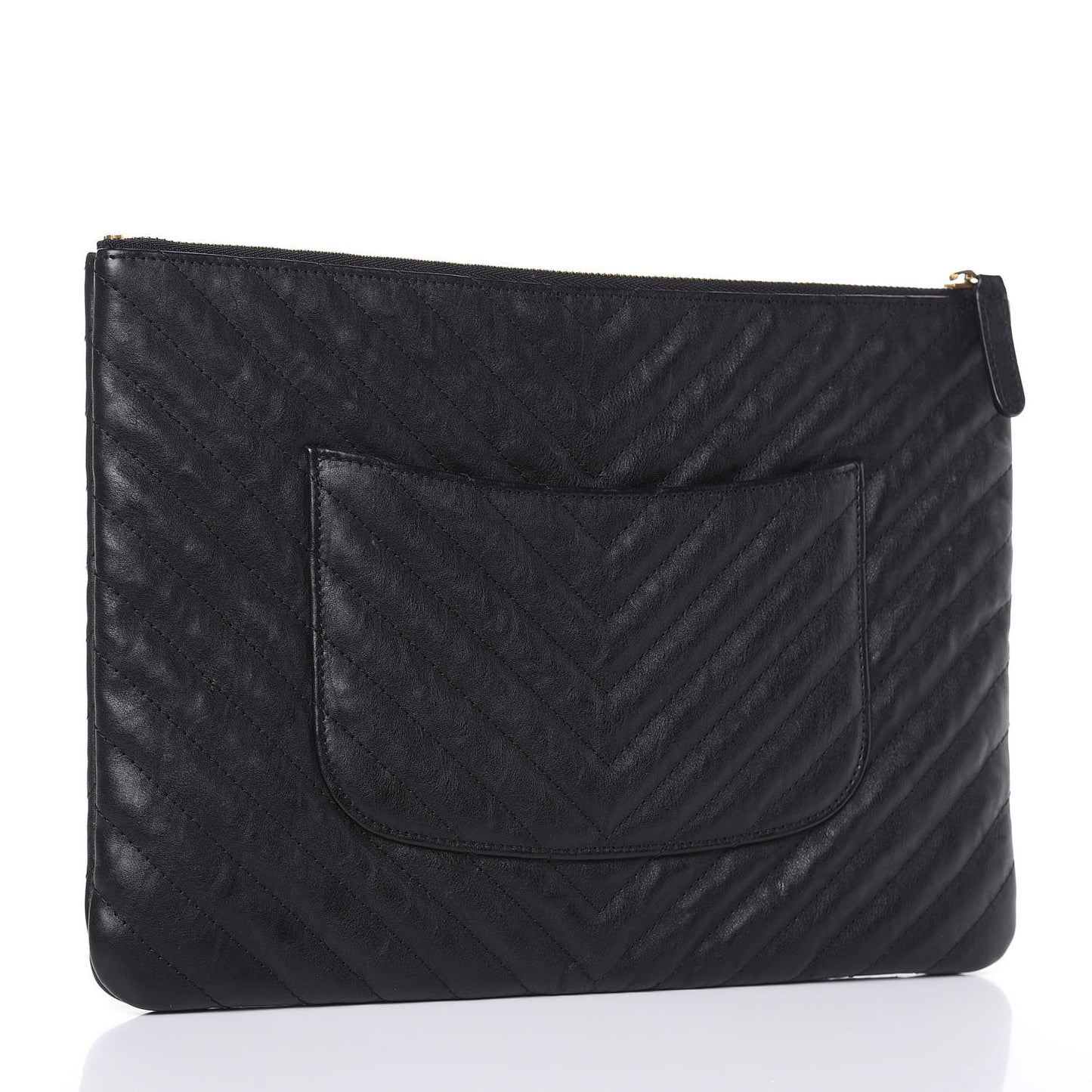 Crumpled Calfskin Chevron Quilted Medium Cosmetic Case Black