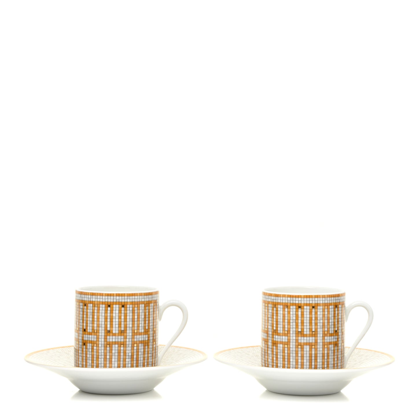 Porcelain Mosaique Au 24 Gold Coffee Cup and Saucer Set of 2
