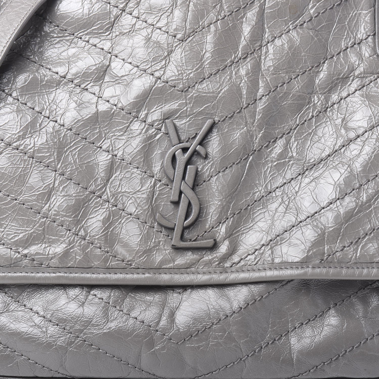 Saint Laurent Crinkled Calfskin Matelasse Monogram Large Niki Chain Satchel Fog 9 of 9