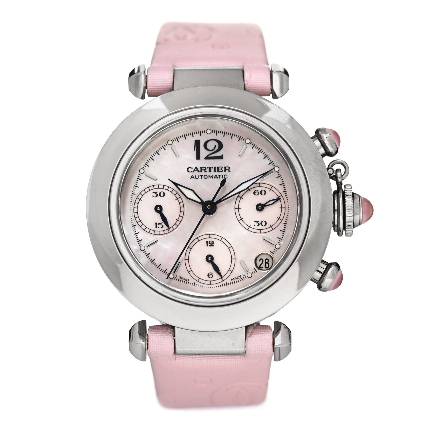 Cartier Stainless Steel Satin Mother of Pearl 35mm Miss Pasha Automatic Watch Pink 1 of 5