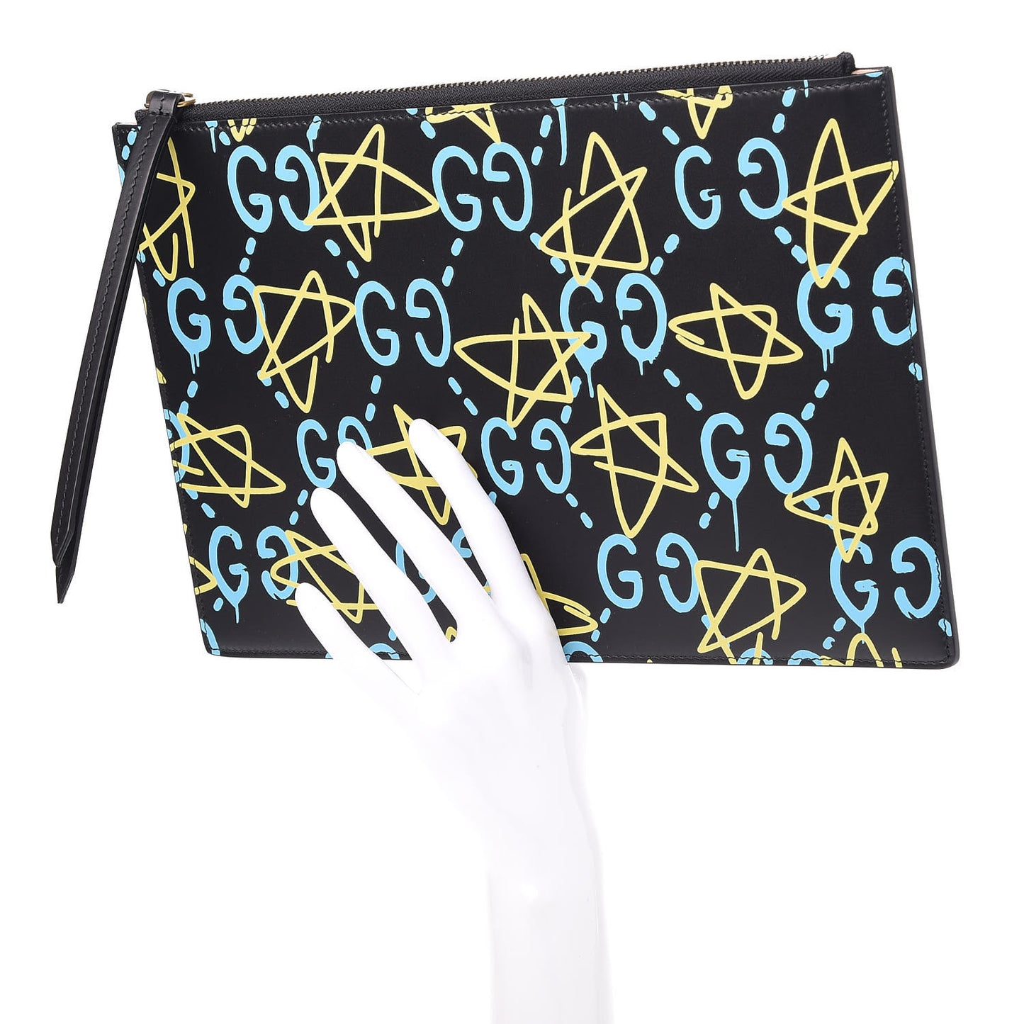 Calfskin GucciGhost Print Pouch Black New Acquamarine