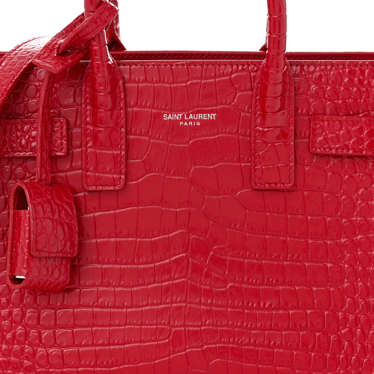Calfskin Crocodile Embossed Nano Sac De Jour Red