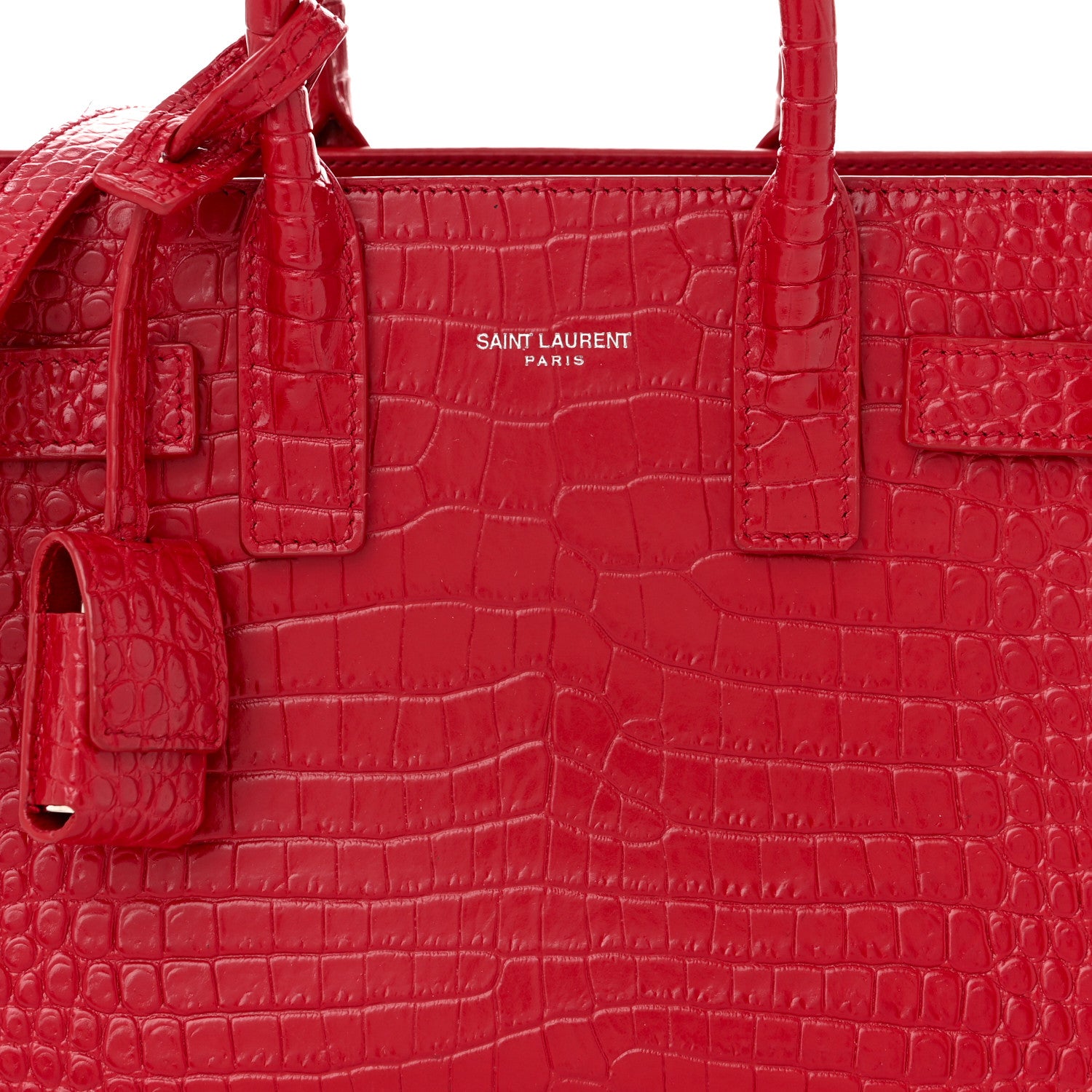 Saint Laurent Calfskin Crocodile Embossed Nano Sac De Jour Red 7 of 10