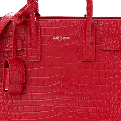 Saint Laurent Calfskin Crocodile Embossed Nano Sac De Jour Red 7 of 10