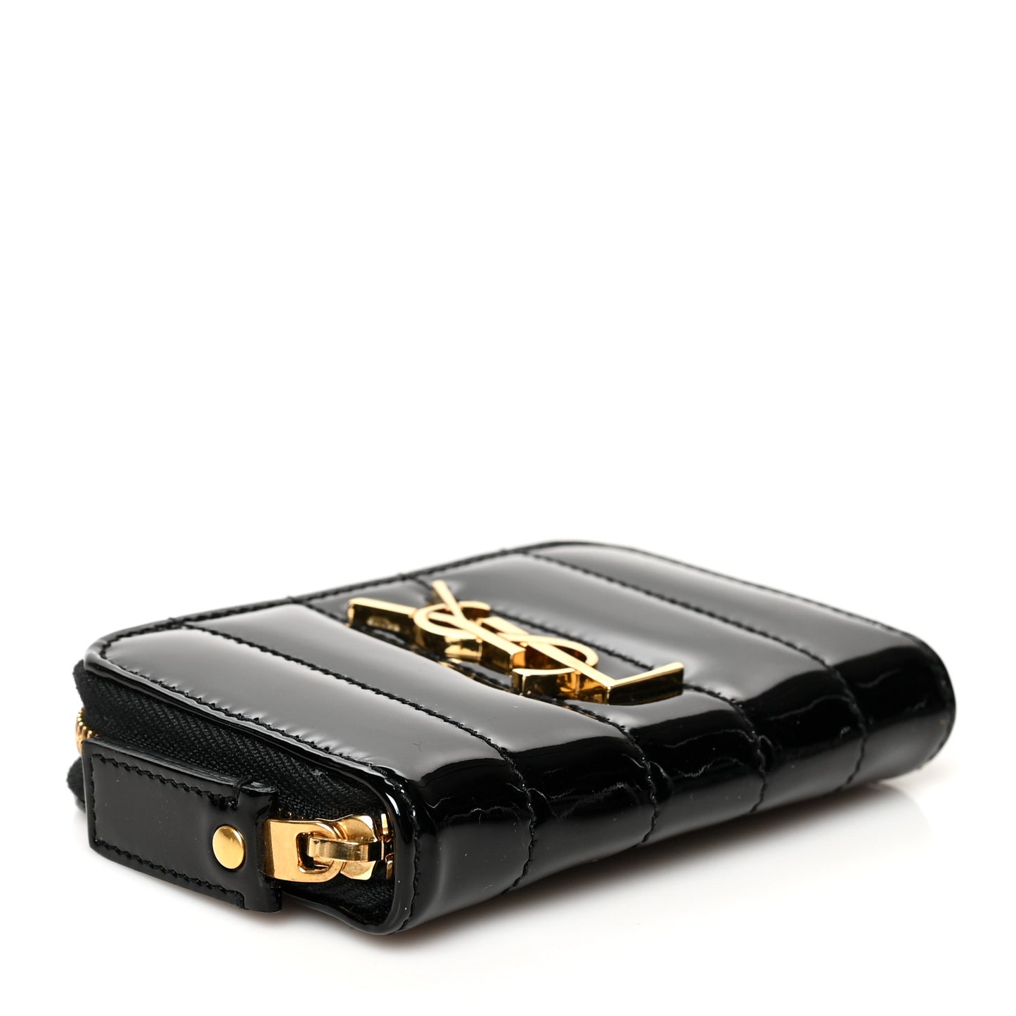 Patent Matelasse Monogram Vicky Zip Around Card Case Black