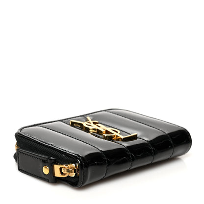 Saint Laurent Patent Matelasse Monogram Vicky Zip Around Card Case Black 4 of 7