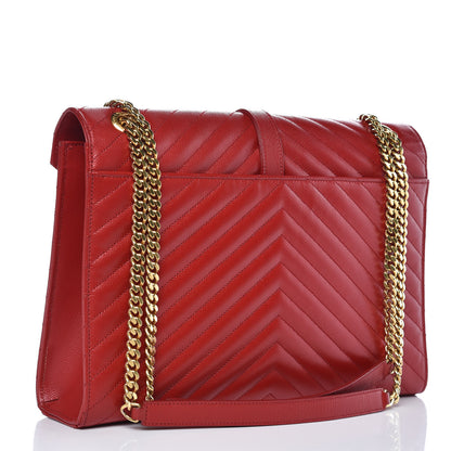 Saint Laurent Grain De Poudre Matelasse Chevron Large Monogram Satchel Lipstick Red 3 of 13
