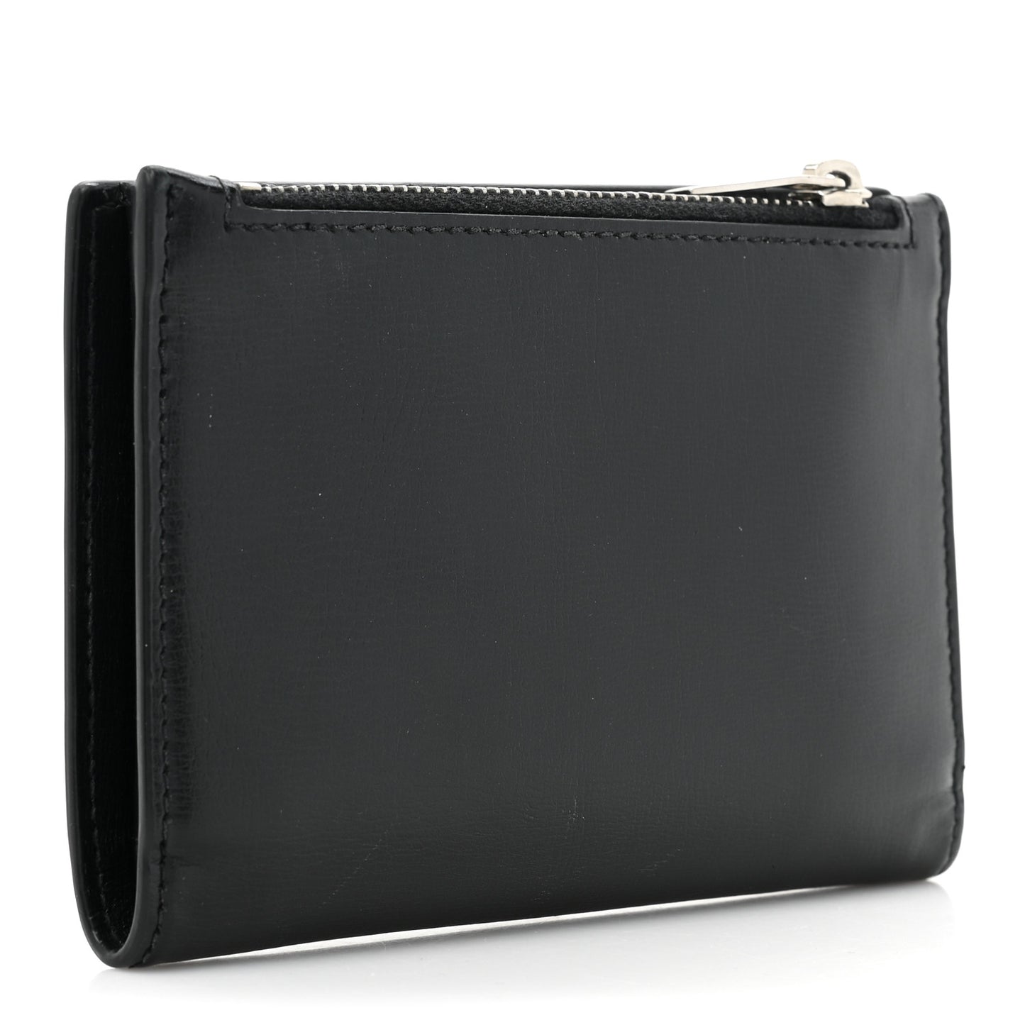 Calfskin Monogram Bi Fold Zipped Wallet Black