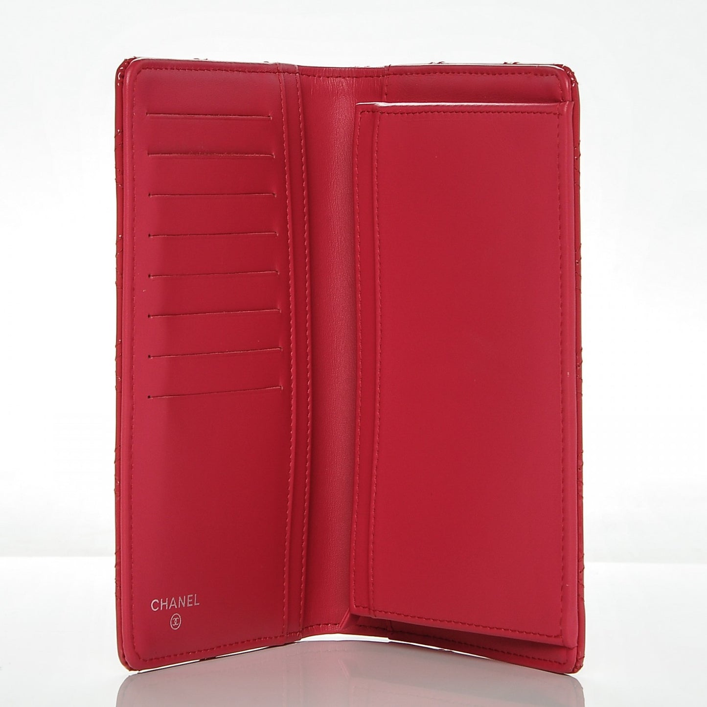 Patent Calfskin Quilted Double Stitch Yen Wallet Pink