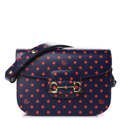 Gucci Shangai Calfskin Polka Dot Horsebit 1955 Shoulder Bag Blue Orange 1 of 10