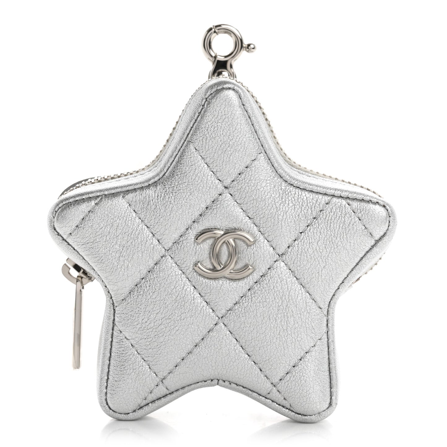Metallic Lambskin Walk Of Fame Star Clip On Coin Purse Silver