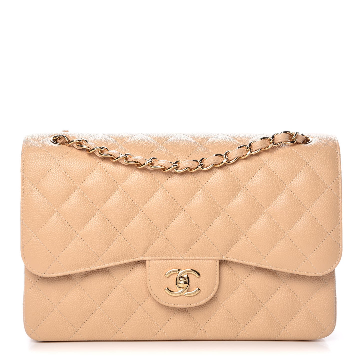 Caviar Quilted Jumbo Double Flap Beige Clair