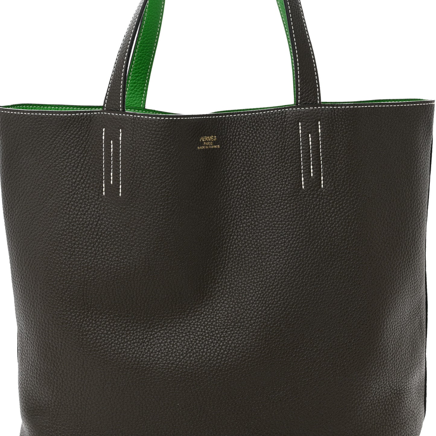Taurillon Clemence Double Sens 36 Reversible Tote Vert De Gris Bamboo