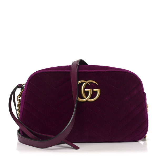 Gucci Velvet Matelasse Small GG Marmont Chain Shoulder Bag Fuchsia