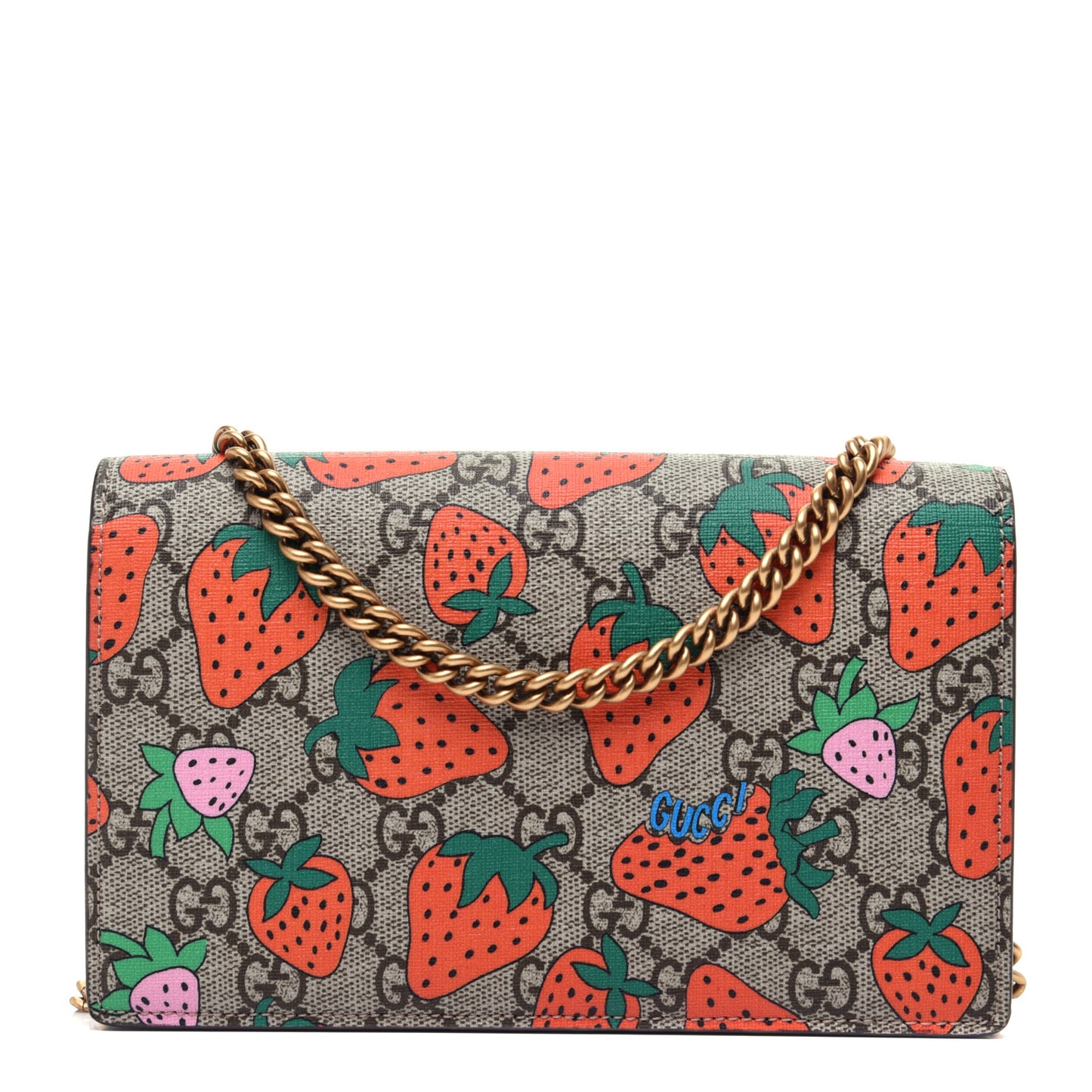 GG Supreme Monogram Strawberry Chain Wallet