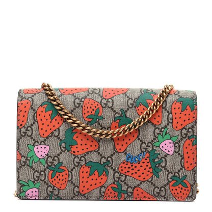 Gucci GG Supreme Monogram Strawberry Chain Wallet 1 of 11