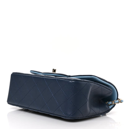 Chanel Lambskin Quilted Bi-Color Mini Top Handle Rectangular Flap Navy Blue Light Blue 8 of 8
