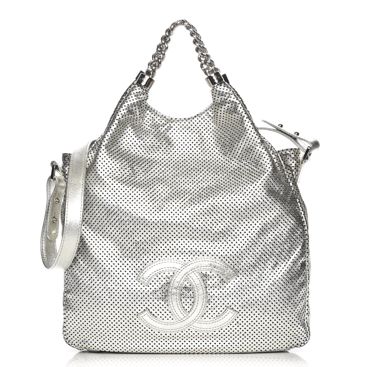 Chanel Metallic Glazed Calfskin Perforated Medium Rodeo Drive Tote Silver 1 of 8