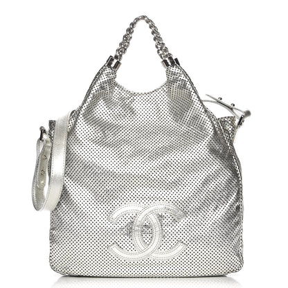 Chanel Metallic Glazed Calfskin Perforated Medium Rodeo Drive Tote Silver 1 of 8