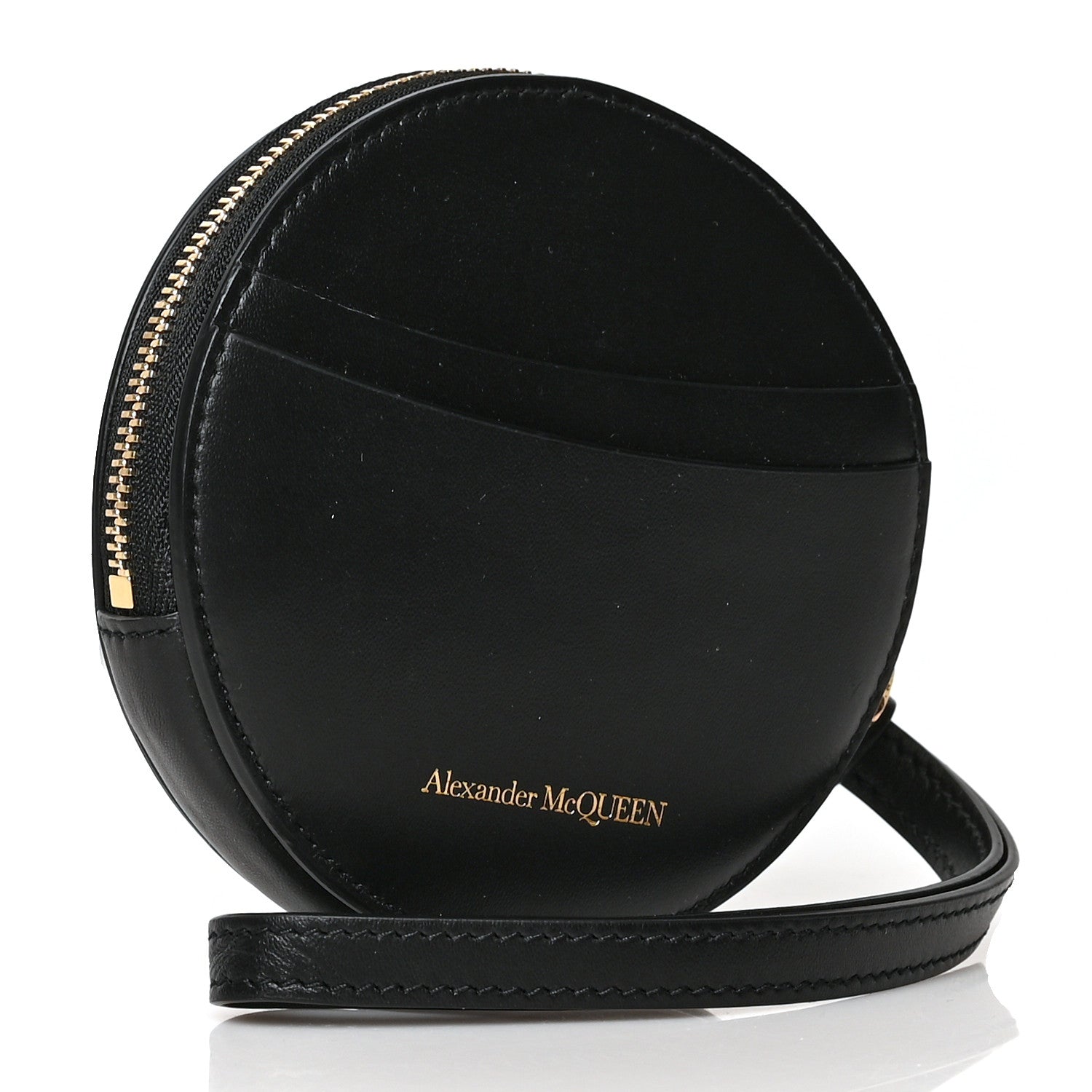 Alexander McQueen Calfskin Curve Zip Coin Purse Black Gold 3 of 7