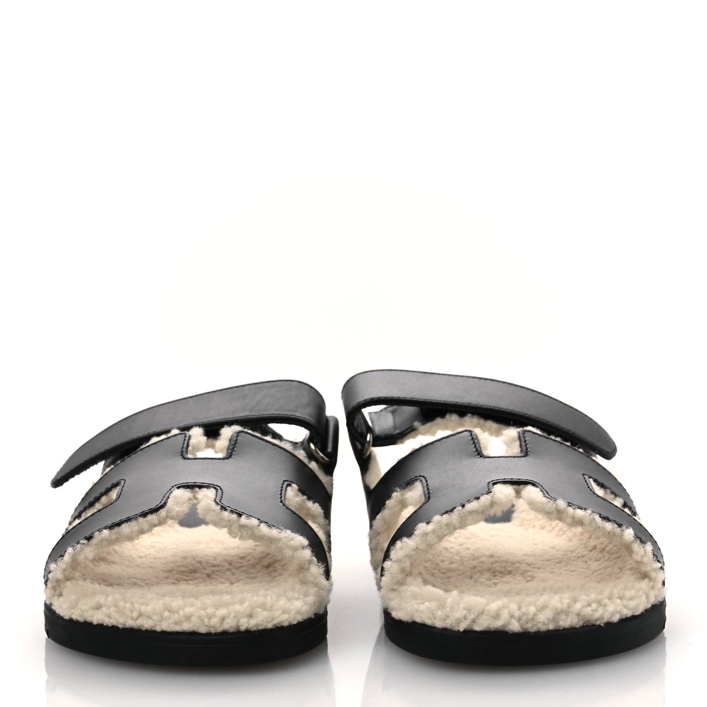 Calfskin Woolskin Womens Chypre Sandals 37.5 Black Ecru