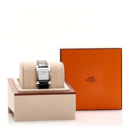 Hermes Stainless Steel Alligator Diamond Mother of Pearl 21mm Heure H Hour Quartz Watch Noir 5 of 5