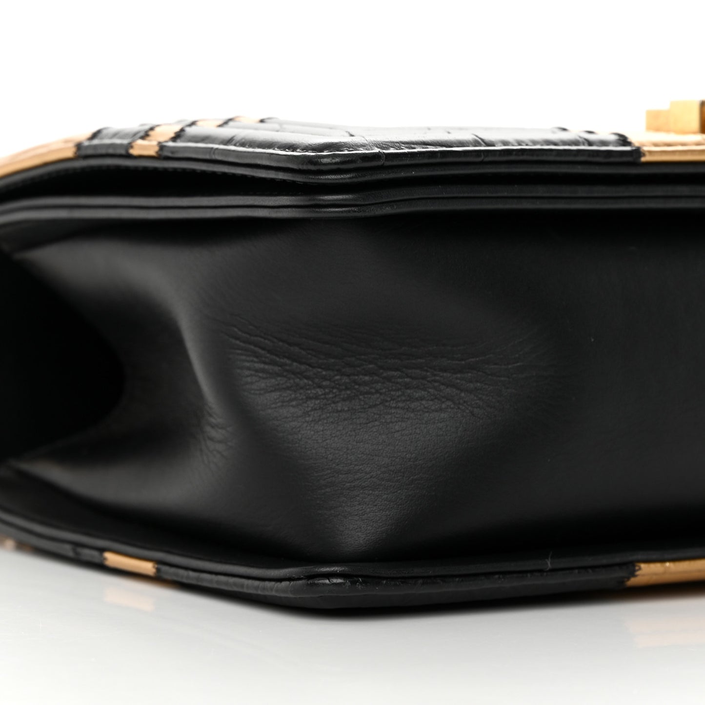Crocodile Python Calfskin Embossed Medium Boy Flap Black Gold