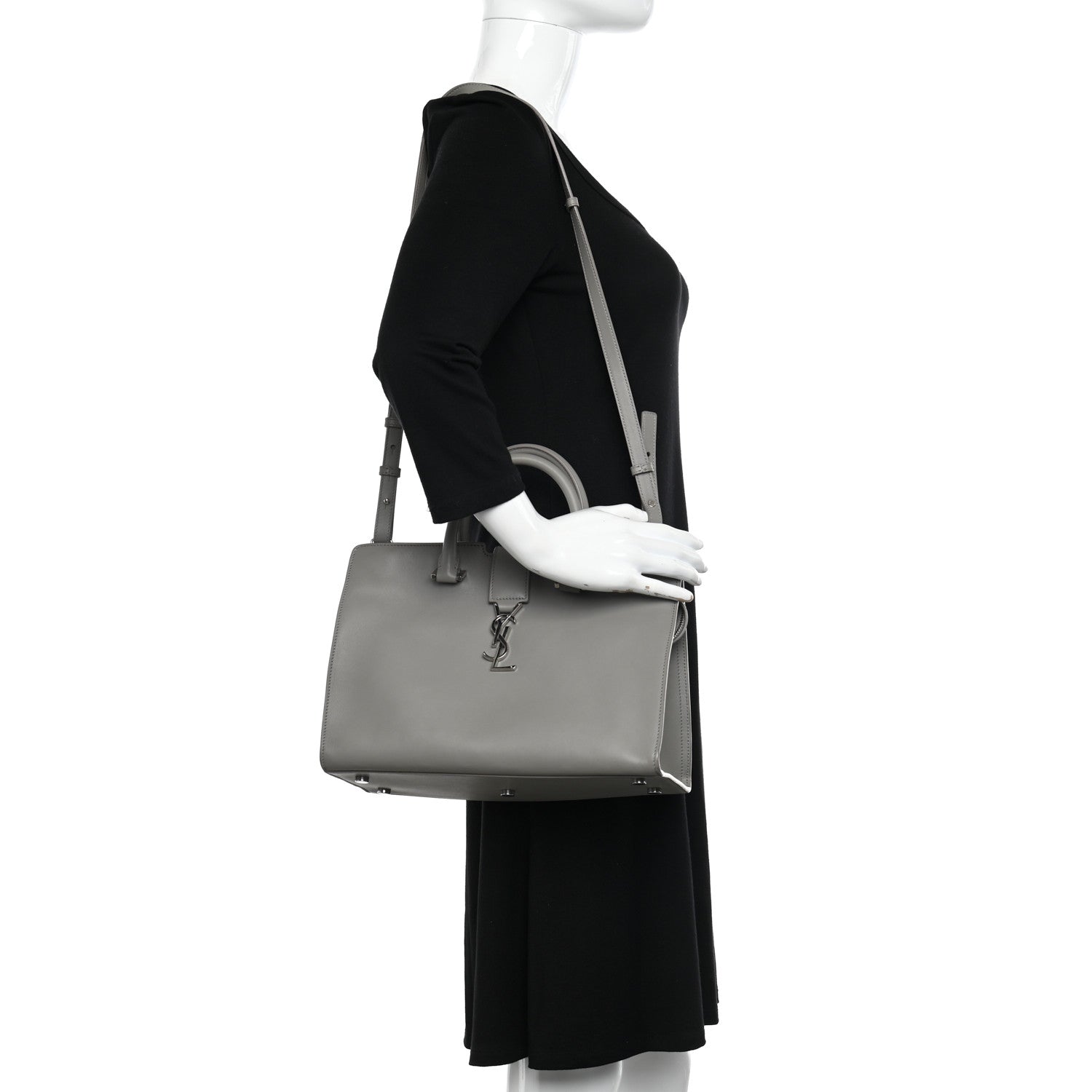 Saint Laurent Calfskin Small Monogram Cabas Grey 2 of 12