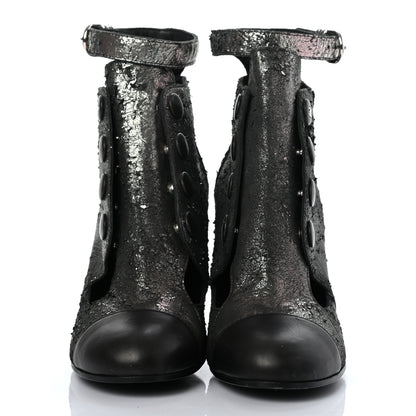 Chanel Metallic Lambskin Cap Toe Ankle Boots 37 Silver Black 2 of 8